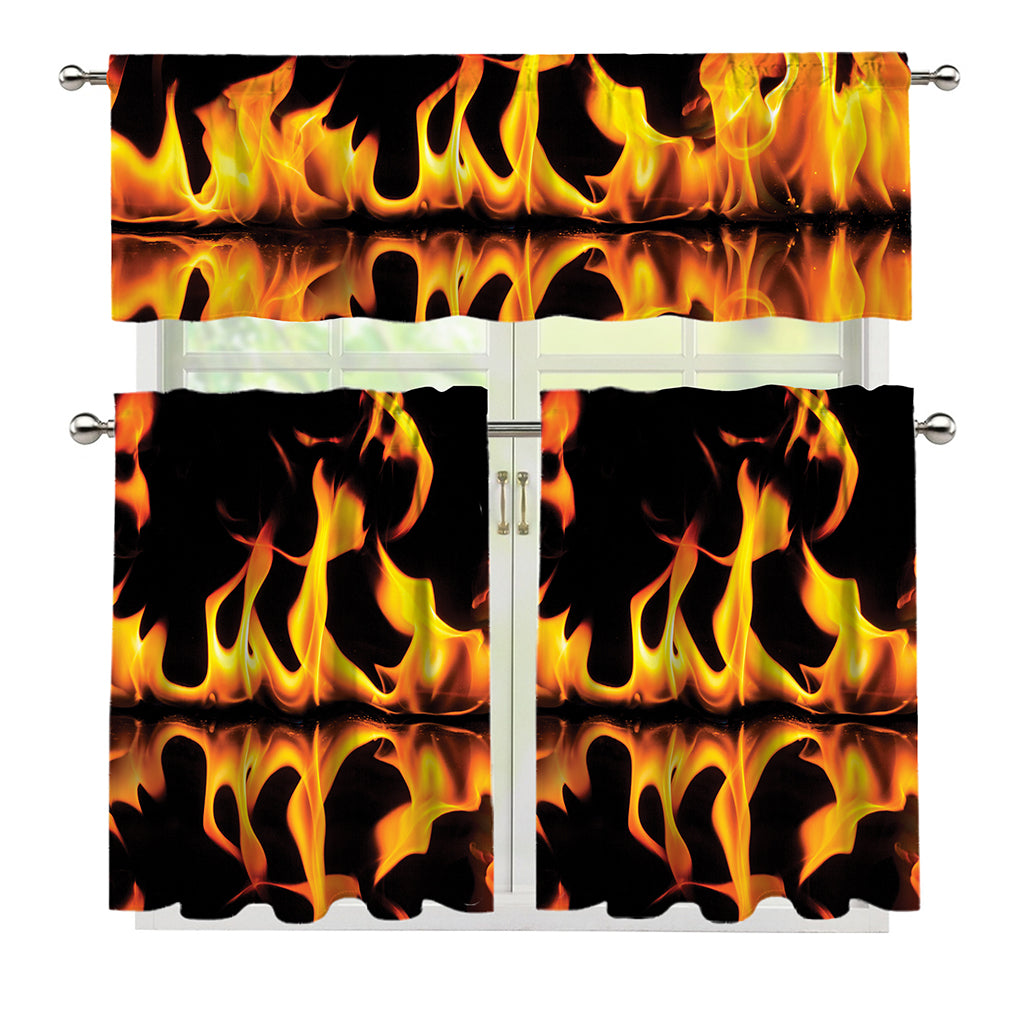 Fire Flame Burning Print 3 Piece Kitchen Curtains