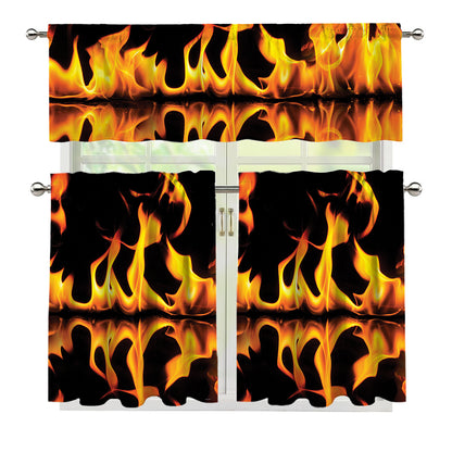 Fire Flame Burning Print 3 Piece Kitchen Curtains