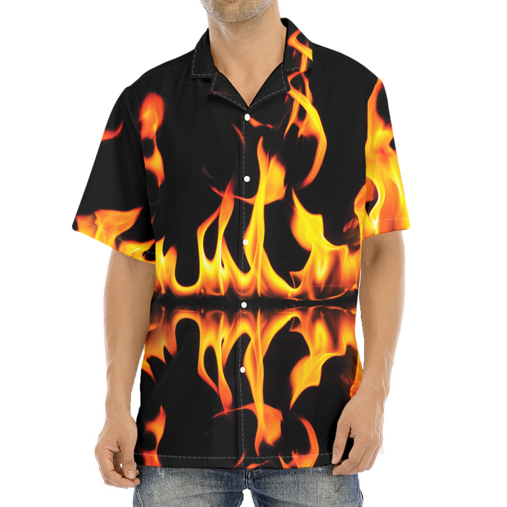 Fire Flame Burning Print Aloha Shirt