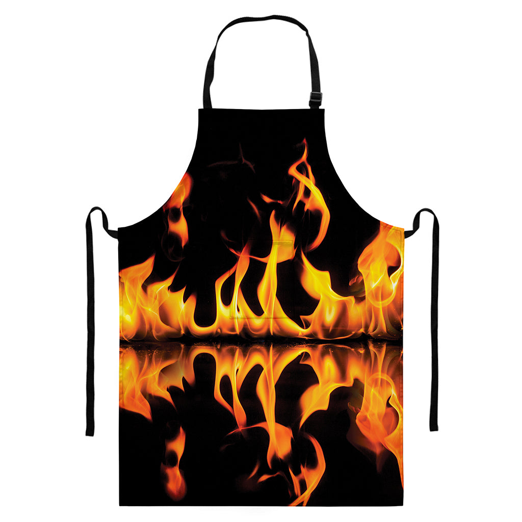 Fire Flame Burning Print Bib Apron With Pocket