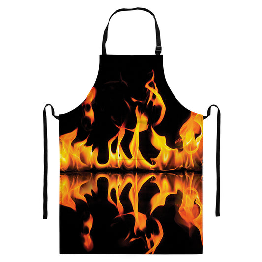 Fire Flame Burning Print Bib Apron With Pocket