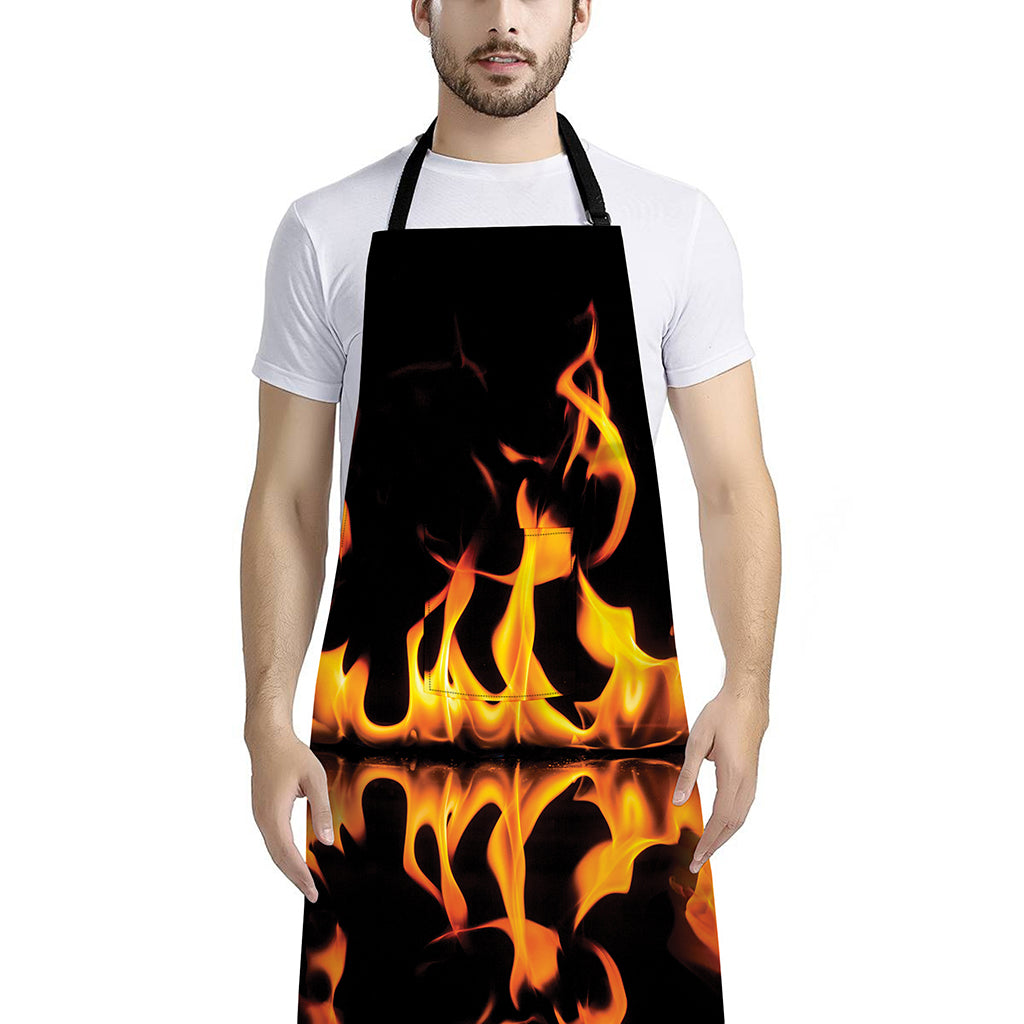 Fire Flame Burning Print Bib Apron With Pocket