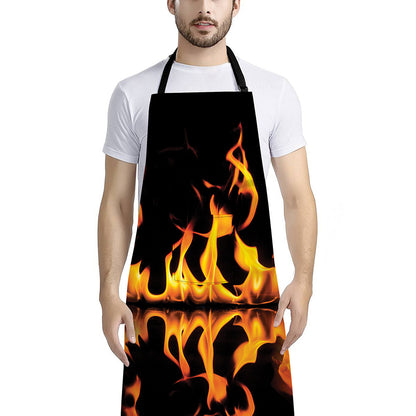 Fire Flame Burning Print Bib Apron With Pocket