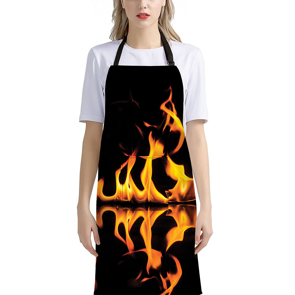Fire Flame Burning Print Bib Apron With Pocket