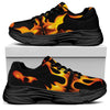 Fire Flame Burning Print Black Chunky Shoes