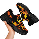 Fire Flame Burning Print Black Chunky Shoes