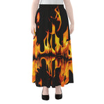 Fire Flame Burning Print Chiffon Maxi Skirt