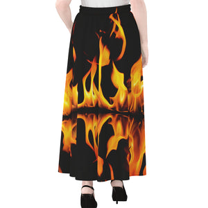 Fire Flame Burning Print Chiffon Maxi Skirt