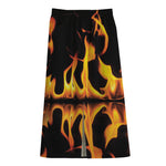 Fire Flame Burning Print Cotton Front Slit Maxi Skirt