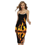 Fire Flame Burning Print Cross Back Cami Dress