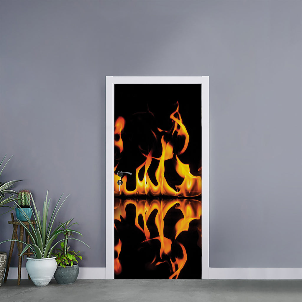 Fire Flame Burning Print Door Sticker