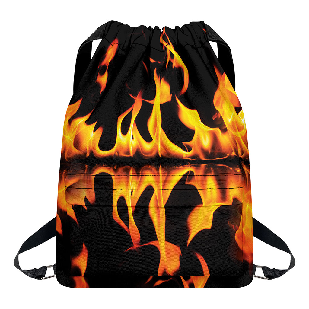 Fire Flame Burning Print Drawstring Backpack