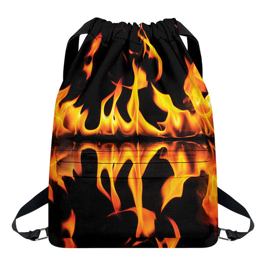 Fire Flame Burning Print Drawstring Backpack