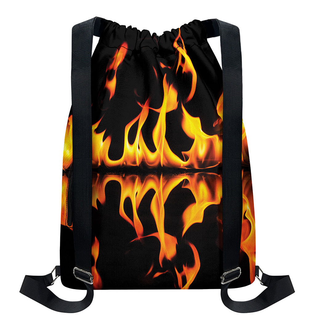 Fire Flame Burning Print Drawstring Backpack