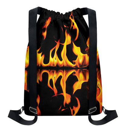 Fire Flame Burning Print Drawstring Backpack
