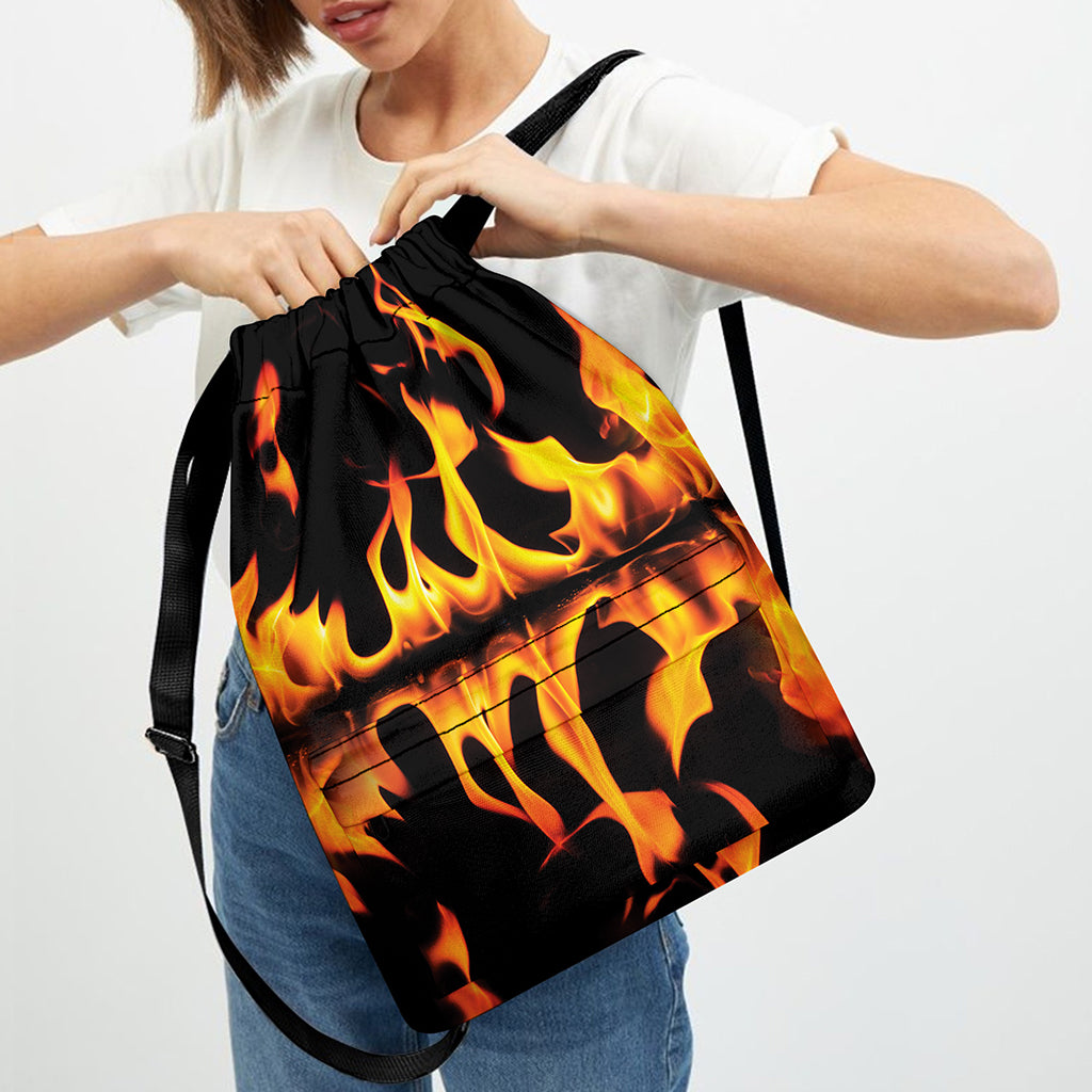 Fire Flame Burning Print Drawstring Backpack