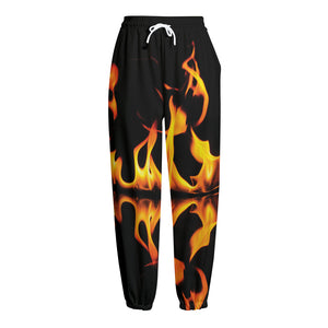 Fire Flame Burning Print Fleece Lined Knit Pants