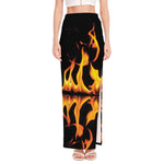 Fire Flame Burning Print High Slit Maxi Skirt