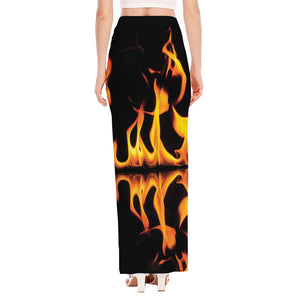 Fire Flame Burning Print High Slit Maxi Skirt