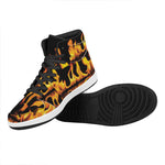 Fire Flame Burning Print High Top Leather Sneakers