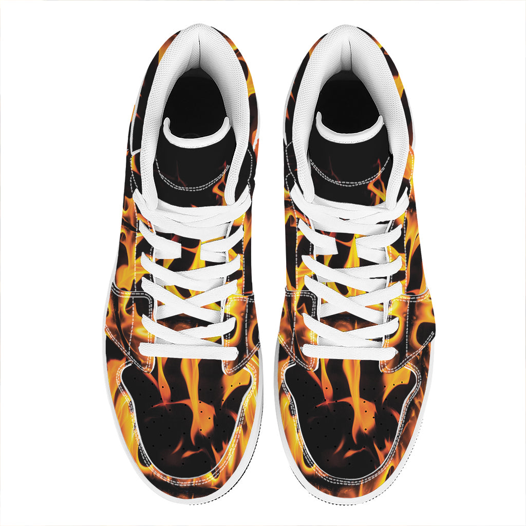 Fire Flame Burning Print High Top Leather Sneakers