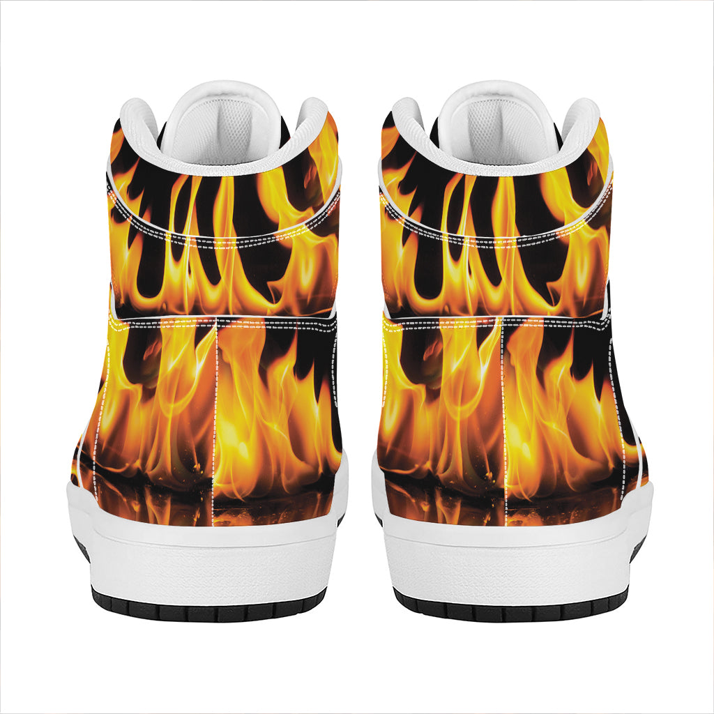 Fire Flame Burning Print High Top Leather Sneakers