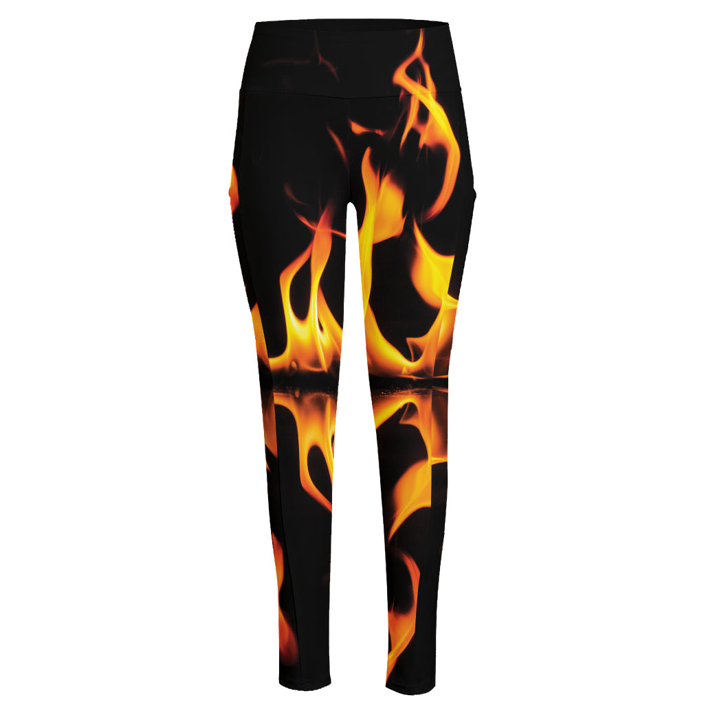 Fire Flame Burning Print High-Waisted Pocket Leggings