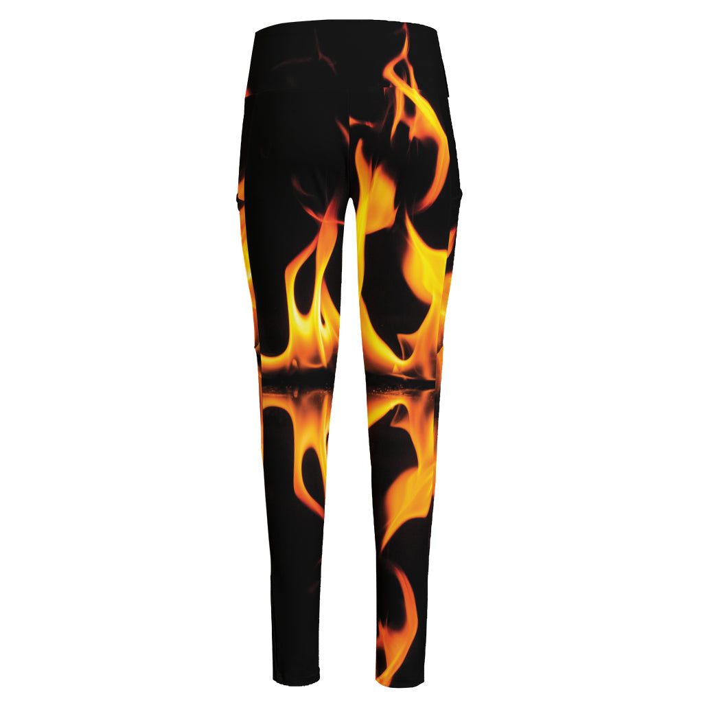 Fire Flame Burning Print High-Waisted Pocket Leggings