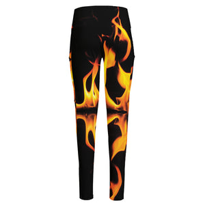 Fire Flame Burning Print High-Waisted Pocket Leggings