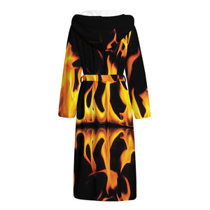 Fire Flame Burning Print Hooded Bathrobe