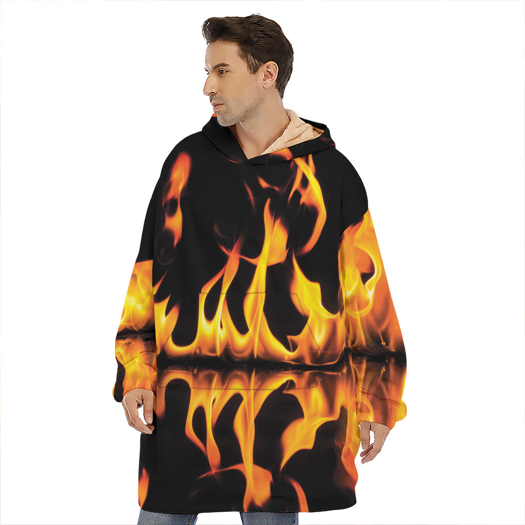 Fire Flame Burning Print Hoodie Blanket