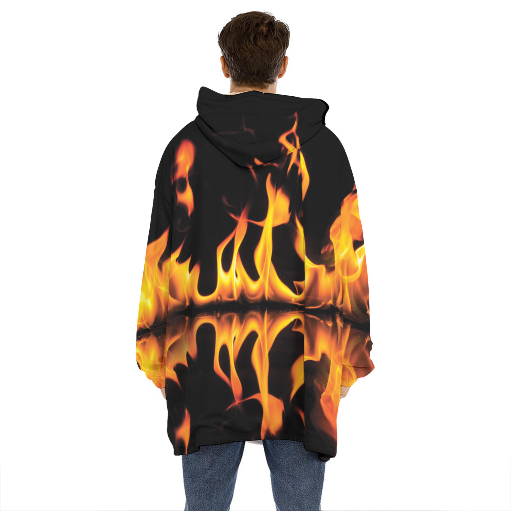 Fire Flame Burning Print Hoodie Blanket