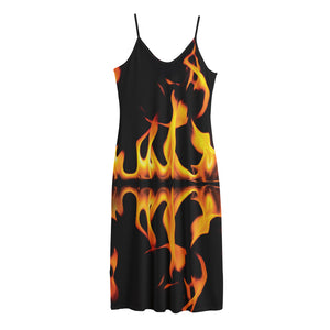 Fire Flame Burning Print Jersey Midi Cami Dress