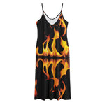 Fire Flame Burning Print Jersey Midi Cami Dress