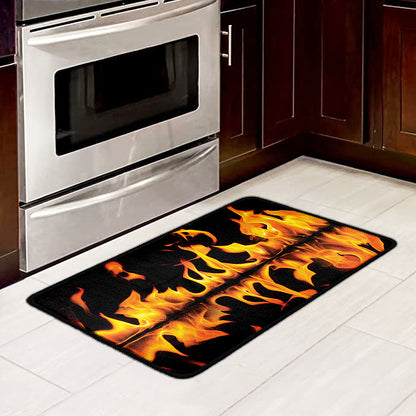 Fire Flame Burning Print Kitchen Mat