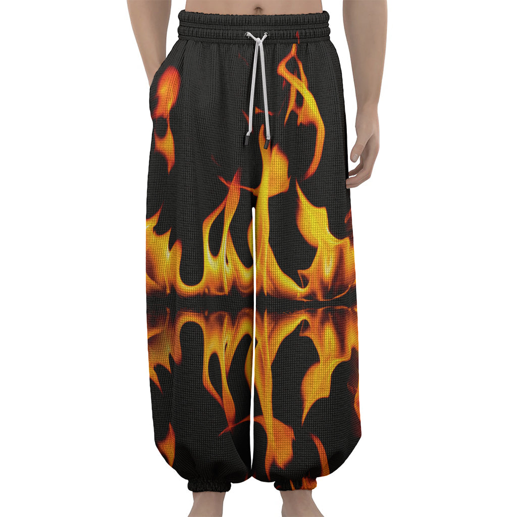 Fire Flame Burning Print Lantern Pants