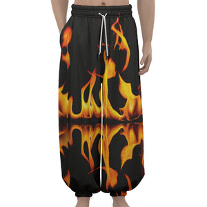 Fire Flame Burning Print Lantern Pants