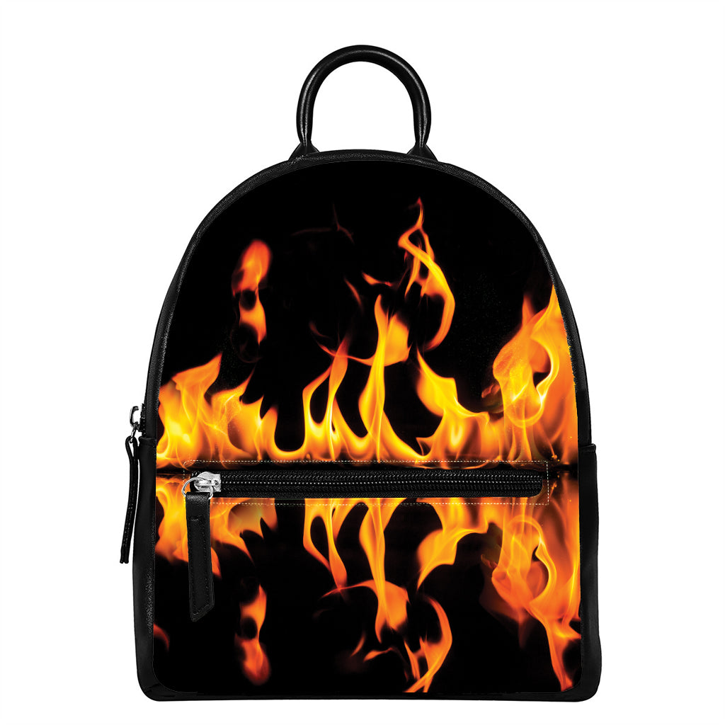 Fire Flame Burning Print Leather Backpack