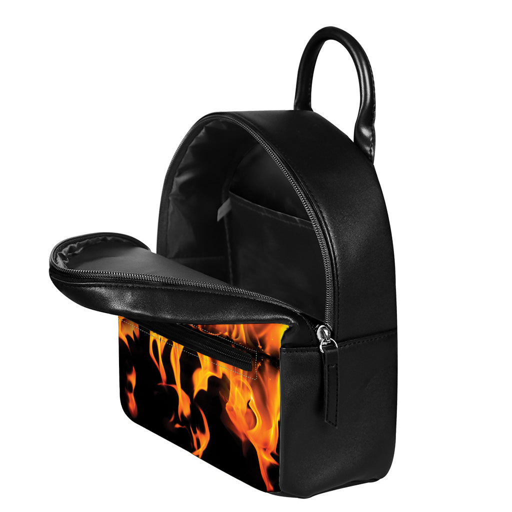 buy leather flame backpack Fire Flame Burning Print Leather Backpack