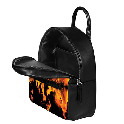 Fire Flame Burning Print Leather Backpack