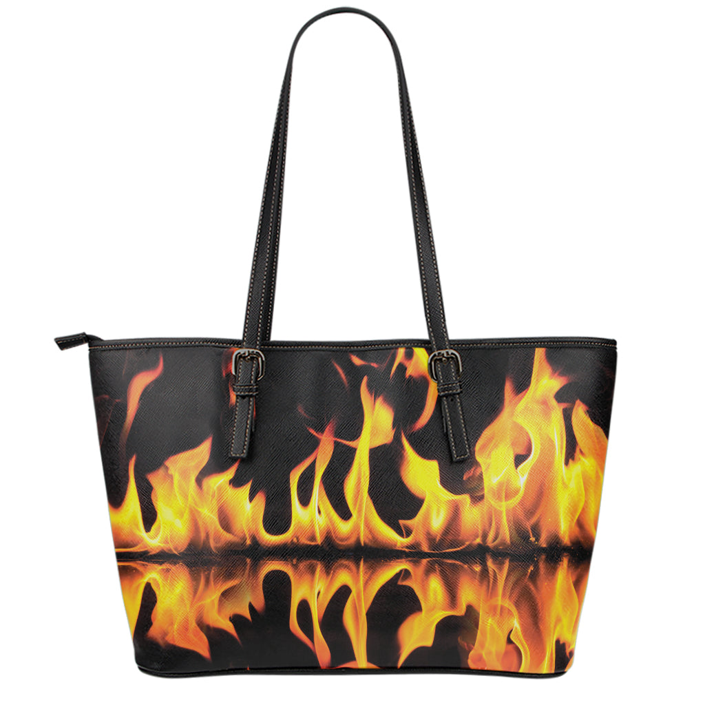 Fire Flame Burning Print Leather Tote Bag