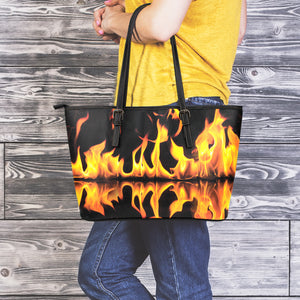 Fire Flame Burning Print Leather Tote Bag