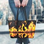 Fire Flame Burning Print Leather Tote Bag