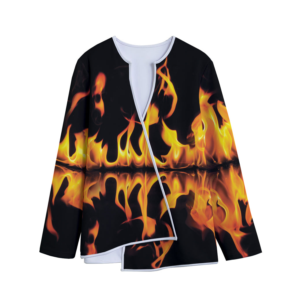 Fire Flame Burning Print Long Sleeve Short Coat