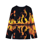 Fire Flame Burning Print Long Sleeve Short Coat