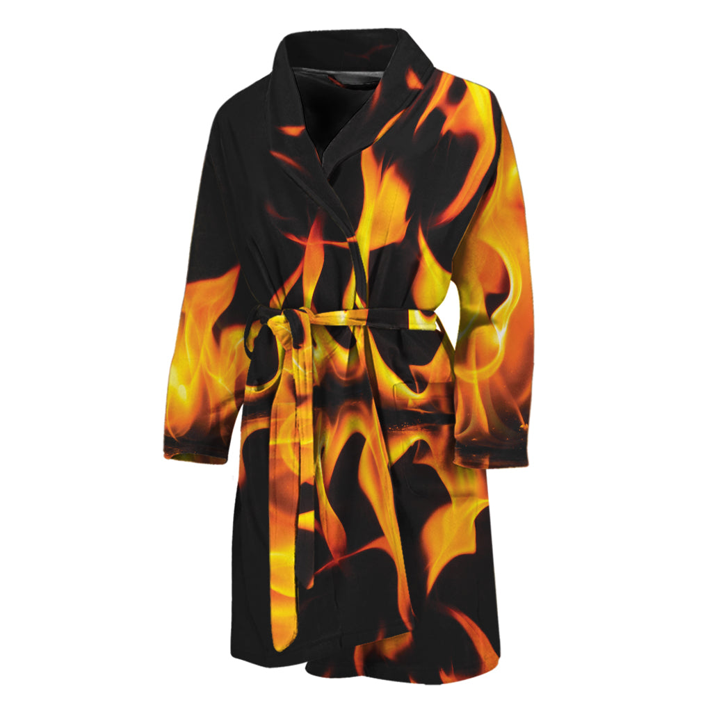 Fire Flame Burning Print Men's Bathrobe