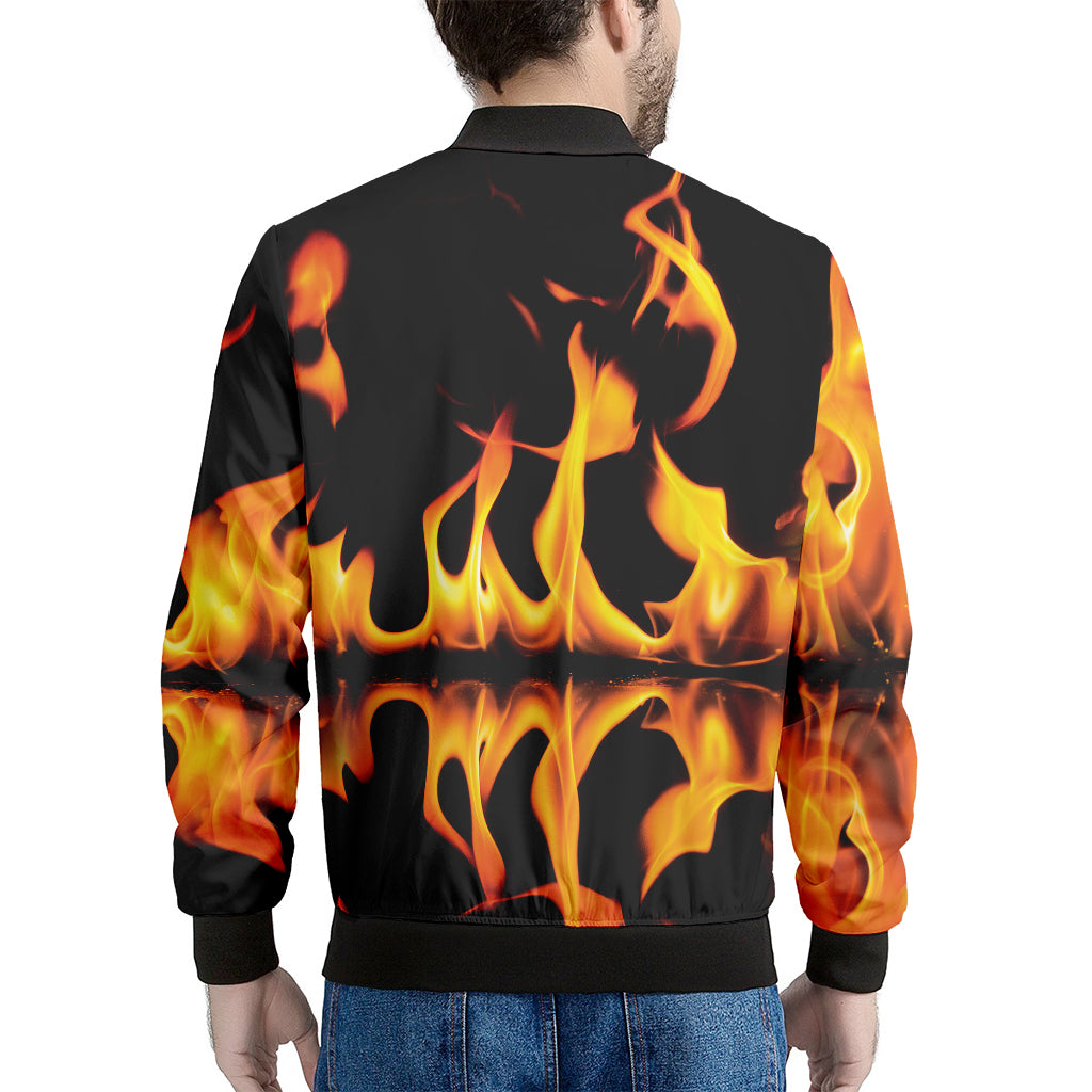 Fire Flame Burning Print Men's Bomber Jacket