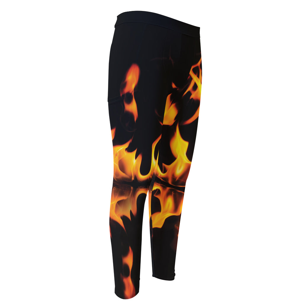 Fire Flame Burning Print Men's Compression Pants