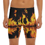 Fire Flame Burning Print Men's Long Boxer Briefs