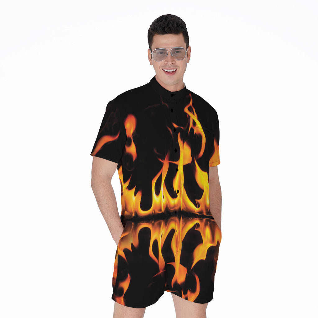 Fire Flame Burning Print Men's Rompers